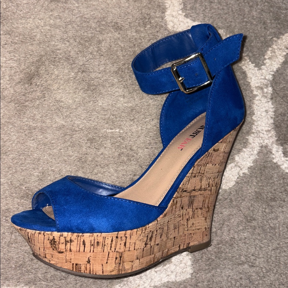 Just fab Mikayla cobalt blue platform wedge heels size 7 - Picture 3 of 17